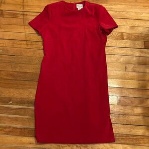 Maren Petites Women’s Red Faux Suede Short sleeve shift dress size 10P